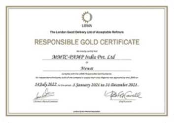 LBMA Good Delivery accreditation logo — MMTC-PAMP is India's only LBMA-accredited refinery